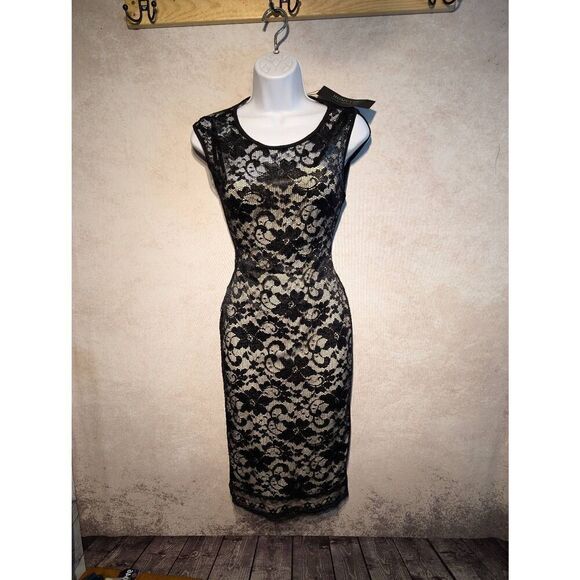 Homeyee nude illusion lined lace dress small/4 - Picture 2 of 5